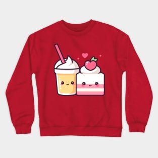 Kawaii Cute Strawberry Cake and Milkshake with a Heart | Design for Kawaii Couples Crewneck Sweatshirt